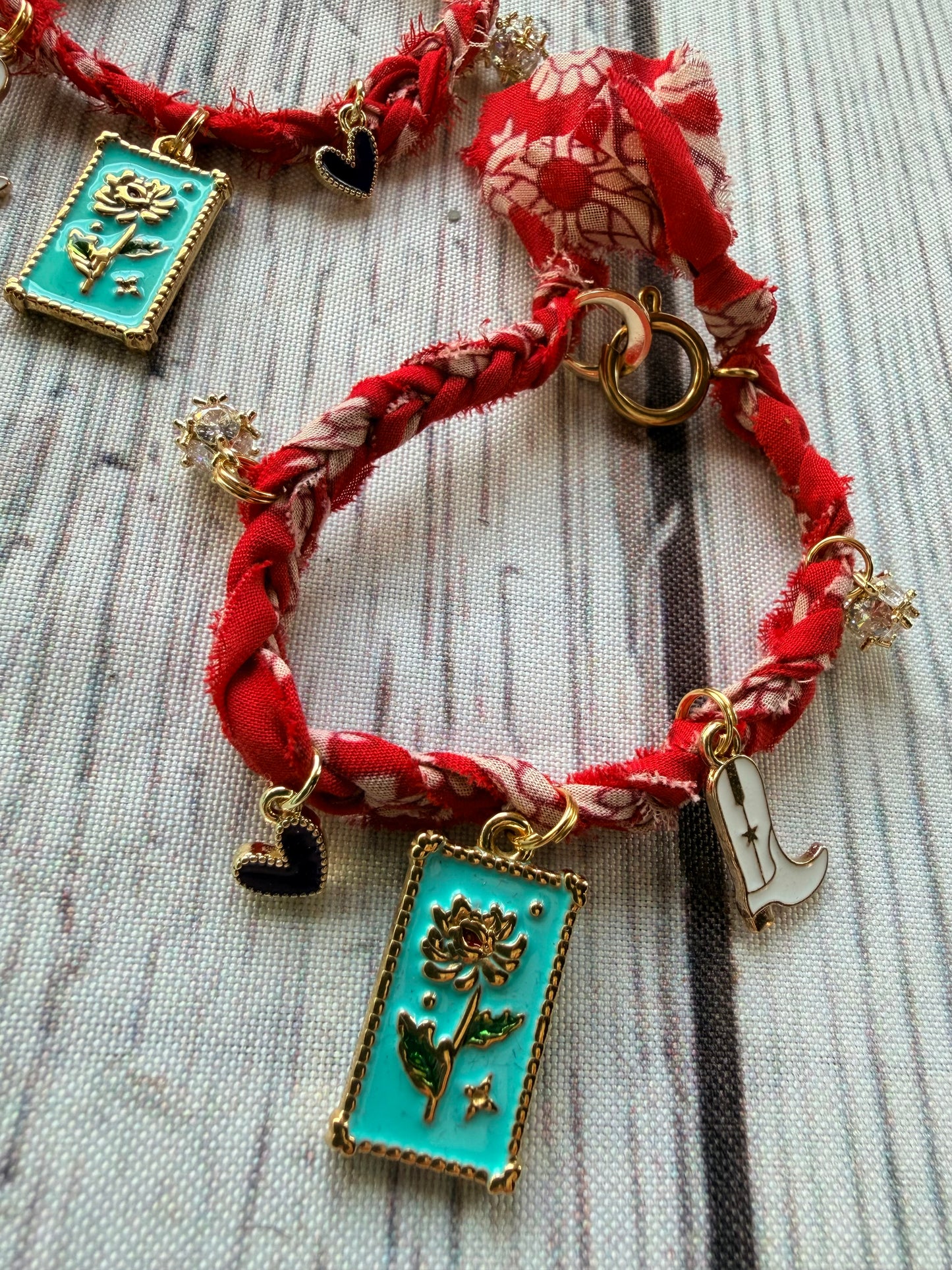 Red Floral Boot Bracelet