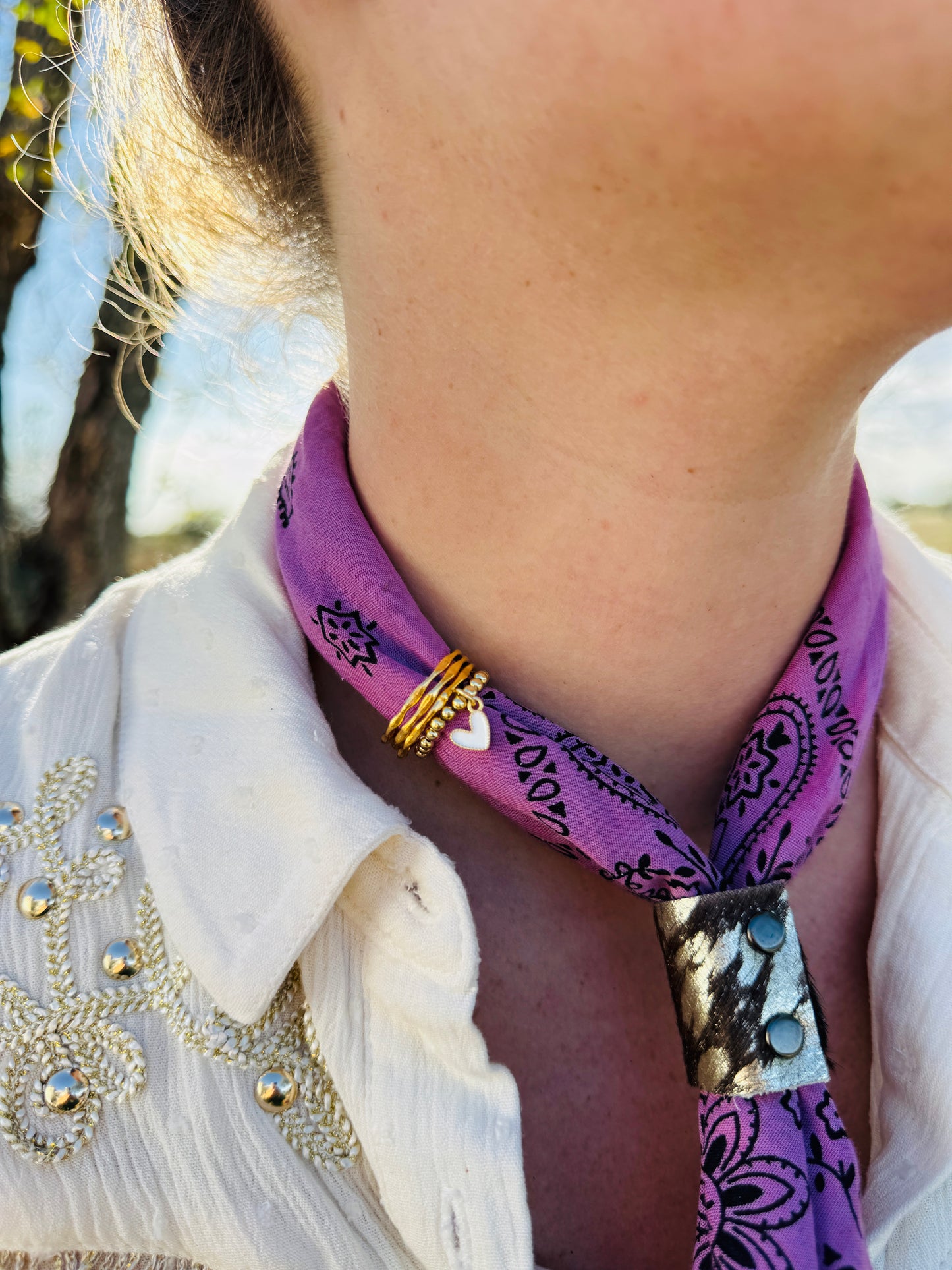 Metallic Cowhide Bandana Slide