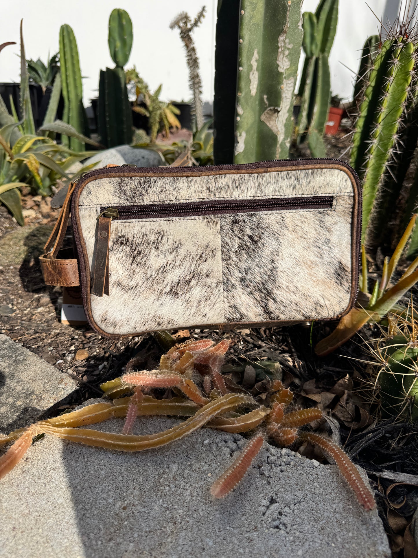 Large Tooled Cowhide Toiletry Bag