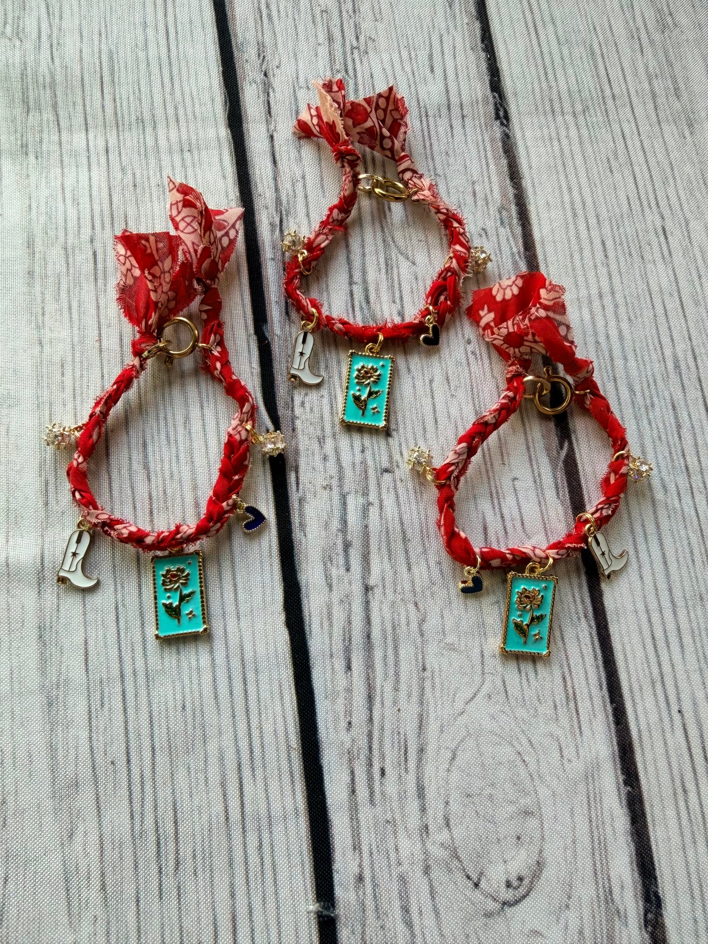 Red Floral Boot Bracelet