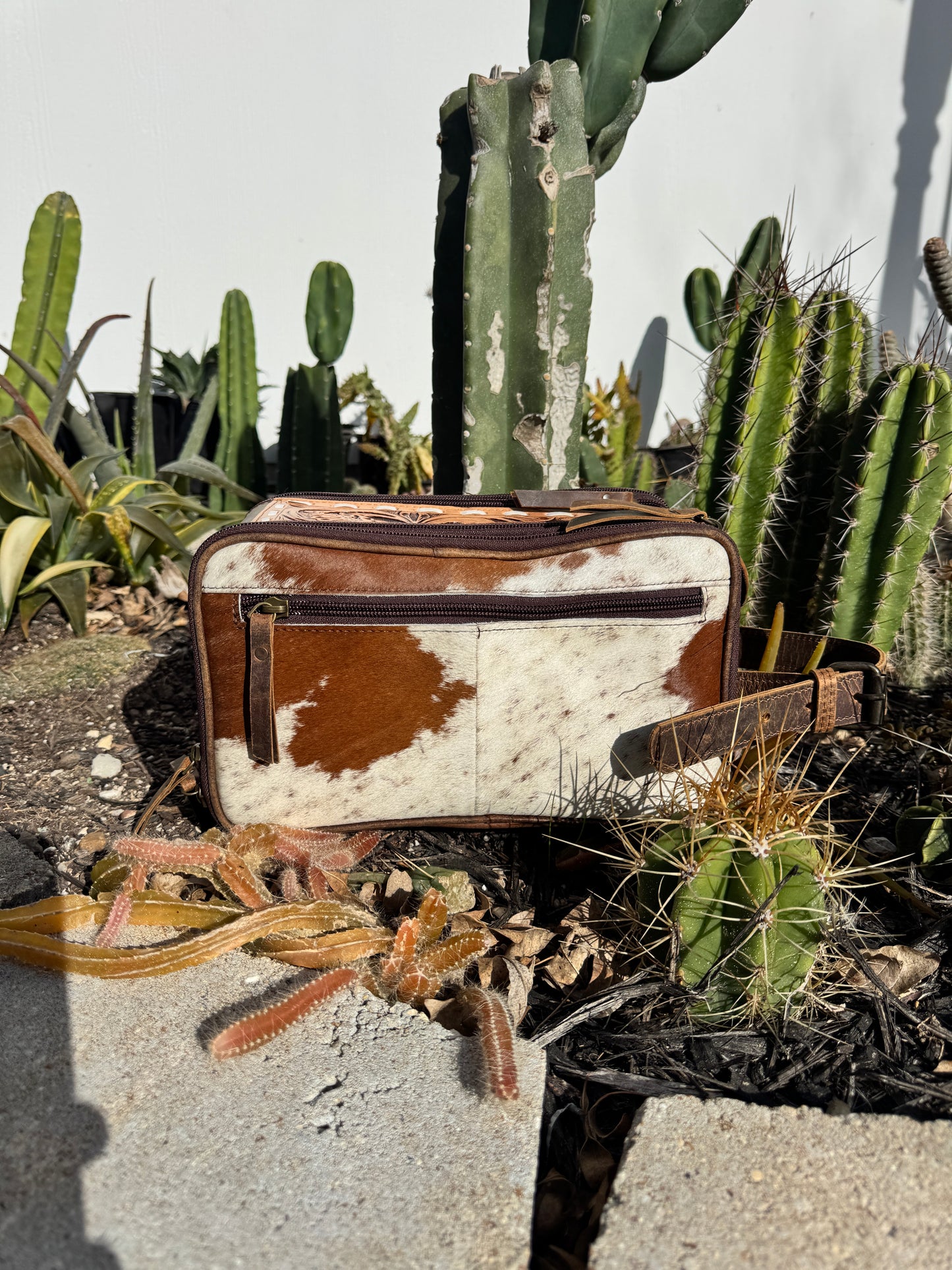 Large Tooled Cowhide Toiletry Bag
