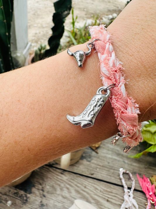 Pink & Silver Bandana Bracelet