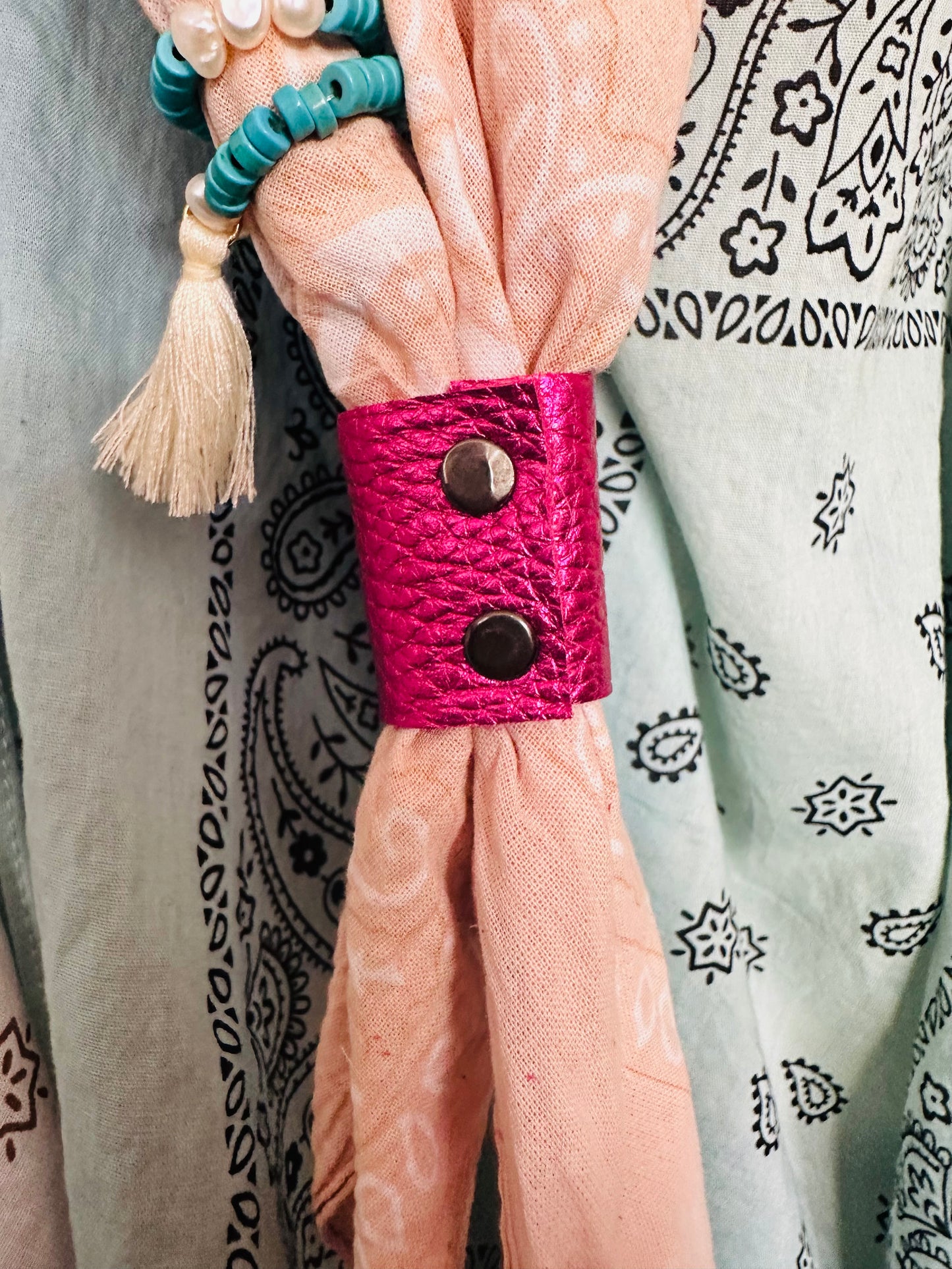 Electric Pink Leather Bandana Slide